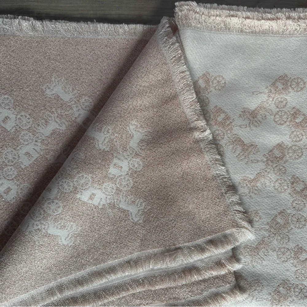 NWT Coach Horse And Carriage Print large scarf Shawl metallic pink C6364